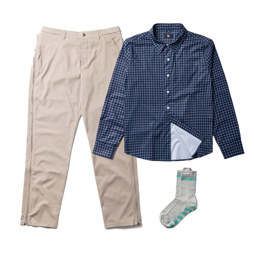 Chinos, Magnetic Button Down Shirt, and Gripper Socks Chinos, Magnetic Button Down Shirt, and Gripper Socks